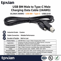 Câble USB BM mâle vers Type-C mâle OEM d'usine, UL2464 24AWG, câble de charge de données USB2.0 pour imprimante, équipement industriel