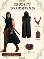 Túnica Larga Medieval, Conjunto Renacentista con Cinturón de Cuero PU, Bolsa y Soporte para Espada, para Halloween, Vikingos, LARP, Cosplay