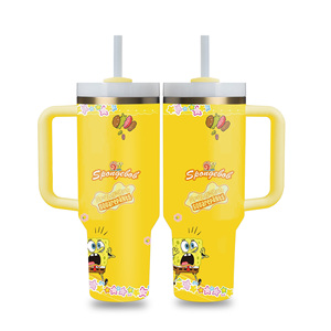 Tasses à double paroi isolées sous vide de 40 oz avec logo de marque personnalisé, motif de dessin animé jaune pour bébé, célébrations du 25e anniversaire, avec boîte cadeau - Product Image 2