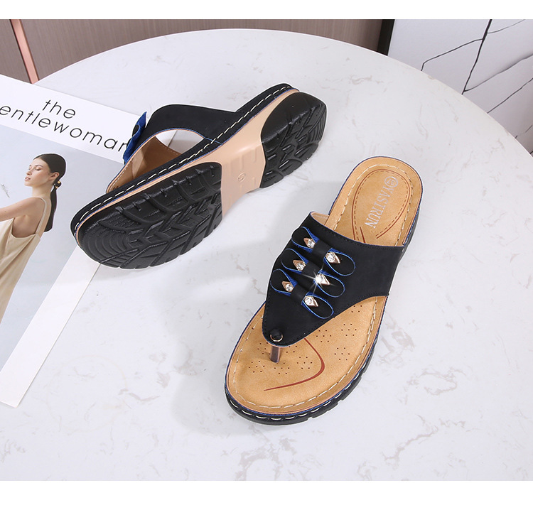 Ladies Casual High Heel Sandals Round Head Thick Platform Casual Flip Flops Sandals for Women
