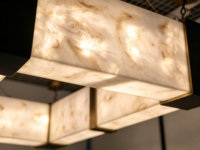 Lustre suspendu rectangulaire LED Scagliola en acier inoxydable de luxe moderne, personnalisable, avec fonction dimmable, pour hall d'hôtel et salle de banquet