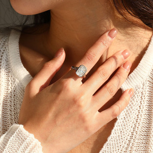 <b>Rectangular</b> <b>Cushion</b> Stone Bezel Set S925 Sterling Silver Ring Elegant Jewelry Gift For Women Proposal Daily Wear - Product Image 2
