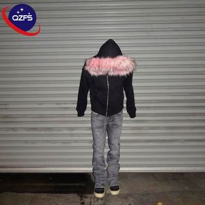 Sweat à capuche pour homme en coton biologique vintage brodé, écologique, en tissu éponge français, avec col amovible et capuche zippée en fausse fourrure - Product Image 5