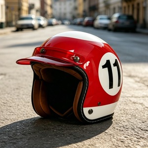 Casco de Motocicleta Abierto Estilo Vintage con Visera Desmontable, Carcasa con Número Impreso, Forro Cómodo, Casco para Motocicleta - Product Image 2