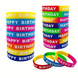 Pulseras de Goma de Feliz Cumpleaños, Pulseras Elásticas de Colores, Pulsera de Silicona con Logotipo Personalizado para Fiestas de Cumpleaños de Adultos y Niños - Product Image 1