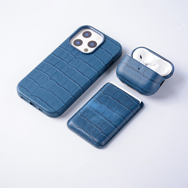 Genuine for Crocodile Pattern Magnetic Card Holder Full Package for iPhone 17 Earphone Case Set for AirPods Pro Mobile Phone