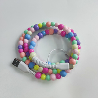 Kabel USB 2 in 1 1 Meter Perhiasan Fashion Mutiara Berwarna-warni USBA ke Type C Male to Male Kabel Pengisian Daya 2.4A
