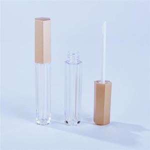 Stock Hexagon Shape Matte Rose Gold Black Cap Square Empty Lipgloss <b>Tube</b> Wholesale <b>Plastic</b> Lip Gloss Container No Logo - Product Image 1