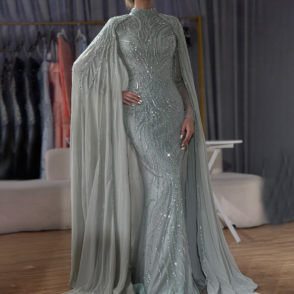 open lace back dress Luxury Burgundy Mermaid Evening Dress with Cape Sleeves SS145 main image 0