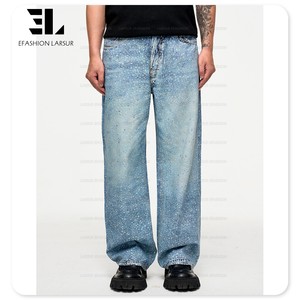LARSUR Fábrica personalizada 3D Full Dtg <span class=keywords><strong>Dgt</strong></span> Imprimir Rhinestone Jeans Trompe L'oeil Loeil Denim Gráfico Digital Distress tachonado Jeans - Product Image 2
