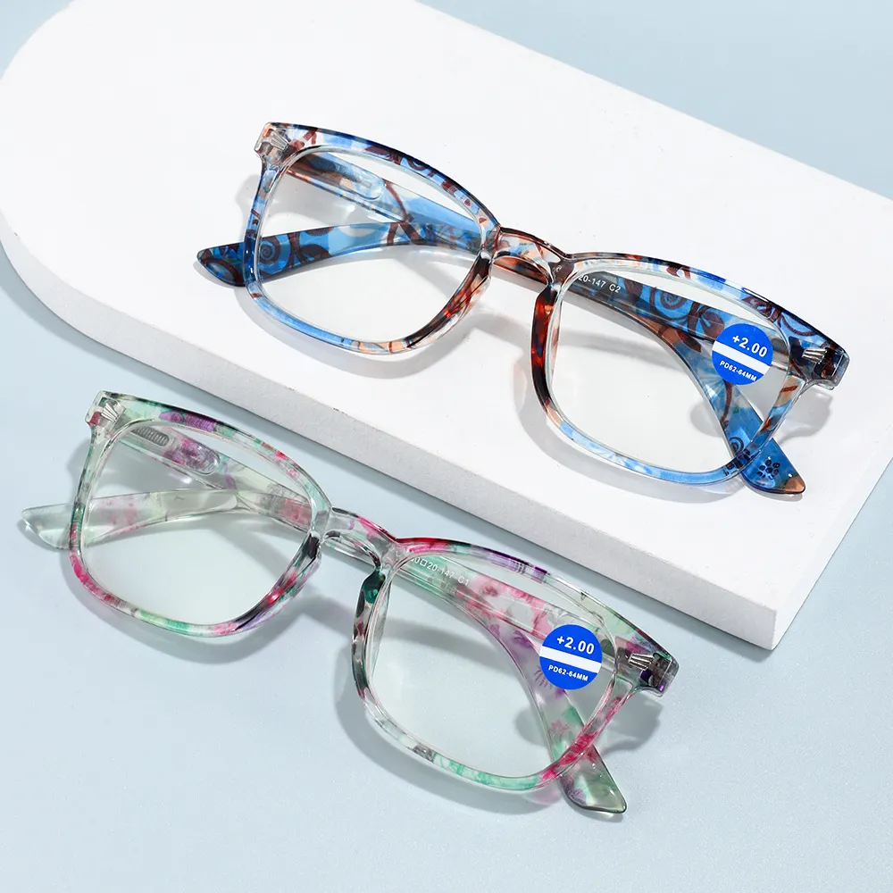 نظارات للقراءة بنمط مطبوعة باللون الأزرق وتقفل الضوء نظارات قراءة كمبيوتر أنيقة للسيدات نظارات قراءة للنساء والرجال