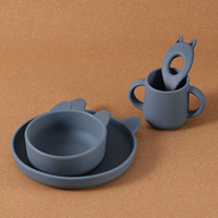 Ensemble d'alimentation pour bébé en silicone sans BPA pour le sevrage comprenant une cuillère en forme de lapin, une assiette avec caractéristiques de sécurité pour les repas des enfants