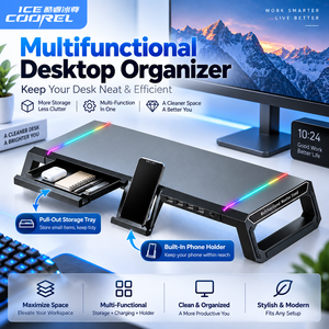Computer <b>Monitor</b> <b>Stand</b> with 4 USB Ports RGB Lights Foldable Desktop Riser for Laptop Notebook Up to 19 Inch - Product Image 2