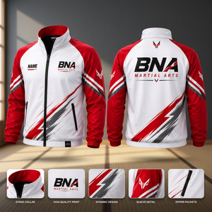 Custom Martial Arts Winter Sporty Canvas Long Stand Front Thin Hooded Full Zip Team <b>Warm</b>-Up Jacket OEM Sportswear Manufacturer - Product Image 3