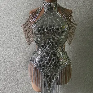 Fancy Photoshoot Show Festival Stripper Outfit Exotic Dancewear Backless Sequin Tassel Mini Dress Women Sexy Party Club Dress