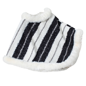 Women Casual Stripe Faux Fur Trim Cloak Winter Warm Pull Over Shawl for Daily Life Cold Weather Ice Activities - Product Image 1