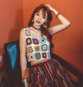 S8818 – haut court en <span class=keywords><strong>Crochet</strong></span> fait à la main pour grand-mère, <span class=keywords><strong>gilet</strong></span> Sexy, Cover-Up, vêtements de plage pour voyage, vente en gros - Product Image 3