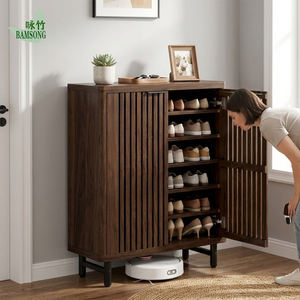 <span class=keywords><strong>Meuble</strong></span> à chaussures 6 niveaux grand format avec porte, organisateur d'entrée en bois, étagère à chaussures étroite avec tiroir pour salon et appartement - Product Image 4