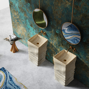 Nouveau moderne Beige carré <span class=keywords><strong>pierre</strong></span> artificielle <span class=keywords><strong>colonne</strong></span> salle de bain évier chaud nouvelle tendance piédestal lavabo pour hôtels Villas salles de bain - Product Image 4
