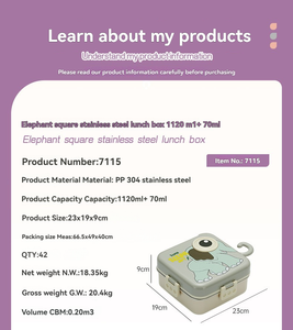 Voi Vuông Thép Không Gỉ Hộp Ăn Trưa 1120Ml + 70Ml Phim Hoạt Hình Con Voi Hình Hộp Ăn Trưa Container Lưu Trữ Thực Phẩm Với Nước Sốt Cup - Product Image 2