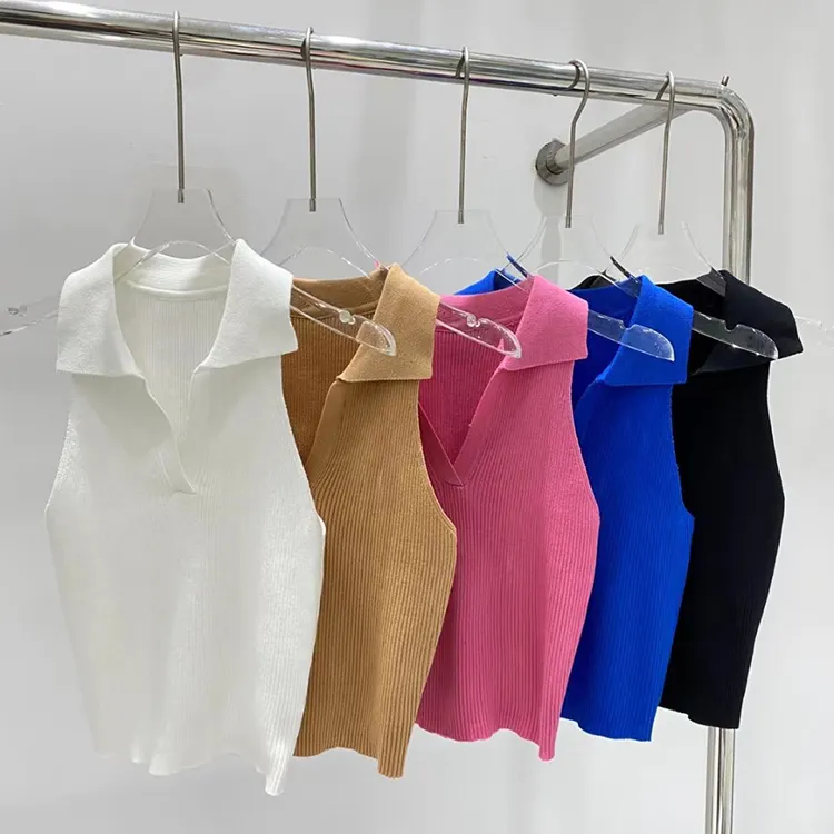 Grosir disesuaikan polos tank top wanita rompi rajutan tanpa lengan sweater wanita rompi kasual