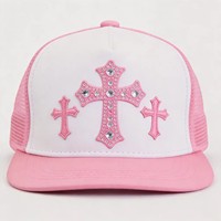 Casquette Trucker à Strass Croix, Bloc de Couleurs, Dos en Maille, Snapback, Logo Personnalisé, Accessoire de Tête