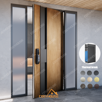 Cosyhosue Porte de sécurité pivotante en aluminium avec placage de bois et panneau de verre Porte d'entrée moderne pour maison de luxe
