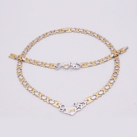Parure bijoux acier inoxydable collier bracelet, deux tons, cœur entrelacé avec slogan, haute qualité