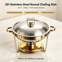 Plat à chafing classique en acier inoxydable 34 cm, plaqué or, résistant à la chaleur, chauffe-plats de buffet 2200g pour hôtels et banquets
