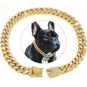 Köpekler kediler için lüks elmas küba yaka güvenli toka ile zarif <span class=keywords><strong>Metal</strong></span> Pet zincir basit tasarım Pet takı aksesuarları - Product Image 1