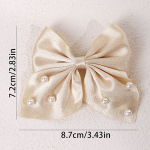 CN 4 piezas pinzas para el cabello hechas a mano Color sólido pasador tela satén perla lazos para el cabello Clip para niñas mujeres - Product Image 3