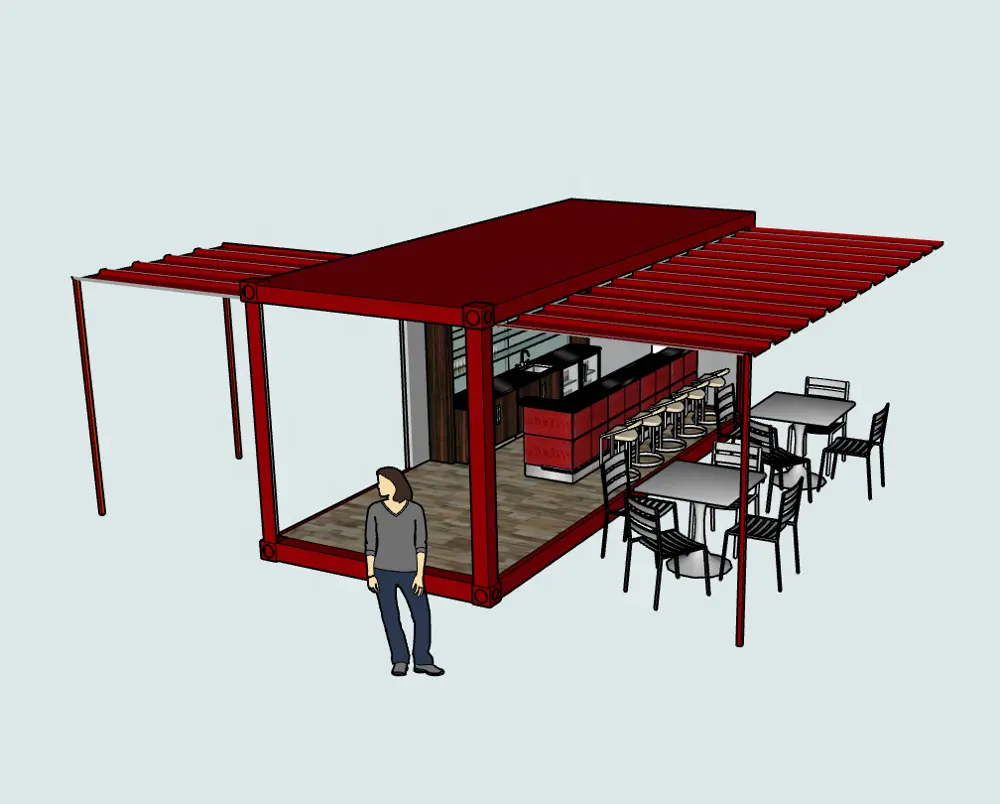 गर्म बिक्री 20ft चल कंटेनर पूर्वनिर्मित कॉफी दुकान कियोस्क foldable