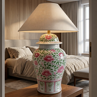 Lampe en forme de pot à gingembre de style asiatique classique, motif floral de pivoine torsadée éclatant, pour la décoration de collection de maison de luxe vintage