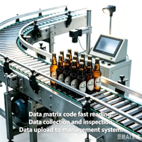 Ligne de traçabilité des palettes de canettes de bière avec lecture de codes Data Matrix, collecte et inspection des données, et marquage numérique