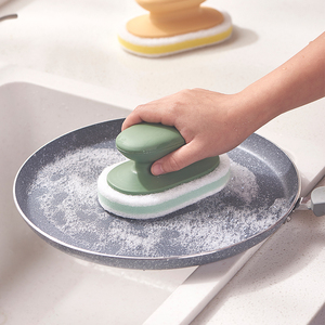 MONR Kitchen Accessory-High Water Absorption Dish Washing <strong>Sponge</strong> with Plastic <strong>Handle</strong> Cleaning Brush Useful <strong>Sponges</strong> Scouring Pads - Product Image 2