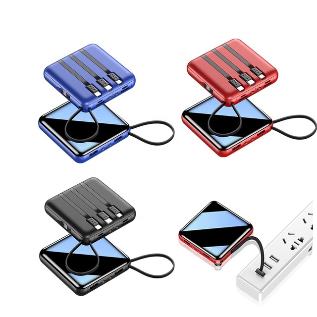 Built-in Cables 10000mAh Li-Polymer Battery 10W Fast Charge Portable Universal Power Bank with LED Light Type-C Android