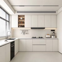 Armoires de cuisine blanches mates personnalisées, cuisine modulaire minimaliste moderne avec éclairage LED sous l'armoire pour maison de luxe