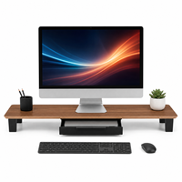 Soporte Elevador de Monitor de Escritorio de Madera de Nogal Personalizado con Bandeja de Almacenamiento para Computadora Portátil, Hecho en China