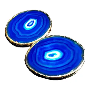 Presente Agradável Vários Tamanhos Jade Ágata Fatias Coloridas Gold Border Stone Craft Coasters