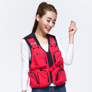 Chaleco de Pesca Multibolsillos Impermeable para Fotografía al Aire Libre, Ropa de Trabajo, Beige, Gris, Rojo, Azul, Naranja, Fibra de Poliéster Delgada SY025 - Product Image 2