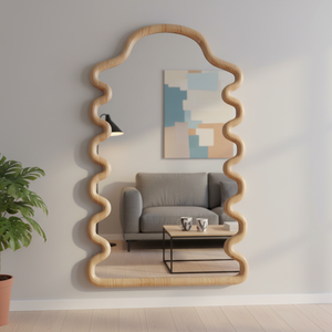 Modern Natural Wood Wall <strong>Mirror</strong> Decor Arched Wave Frame <strong>Pine</strong> Wood Wall <strong>Mirror</strong> Decor Hallway Wood Wall <strong>Mirror</strong> for Home Decorative - Product Image 3