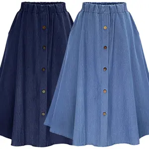 Y308036 Falda vaquera de cintura alta de longitud media para mujer Faldas informales con hebilla de un solo pecho ajustadas sueltas