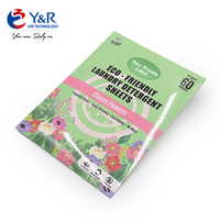 Feuilles de lessive biodégradables à base de noix de coco, nettoyage sans phosphate, marque OEM, enveloppe zéro plastique