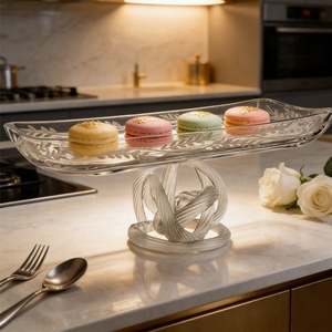 Plato Rectangular de Cristal Hecho a Mano con Base en Forma de Nudo y Diseño a Rayas para Servir Frutas y Dulces en el Hogar, Fiestas, Hoteles y Restaurantes - Product Image 3