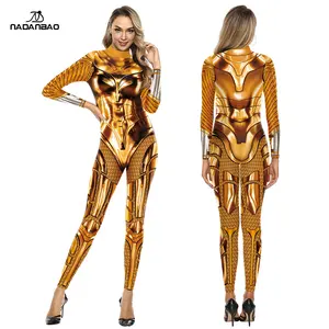 NADANBAO חמה סדרת זהב רובוט שריון 3D הדפסת סרבל הדוק slim rompers קוספליי תלבושות נשים חולצות תלבושות חליפה