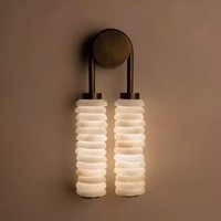 Applique murale de luxe en albâtre, design disques de galets empilés en U, éclairage LED bronze, lumière chaude, pour hôtel, villa, salon, chambre à coucher, décoration