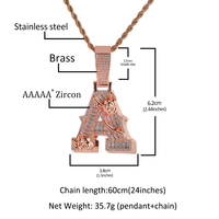 Nuevo Collar con Colgante de Letra Personalizada Estilo Hip Hop 2026, Diseño de Flor de Rosa con Espinas, Incrustaciones de Circonitas Baguette, Colgante de Latón con Inicial del Nombre