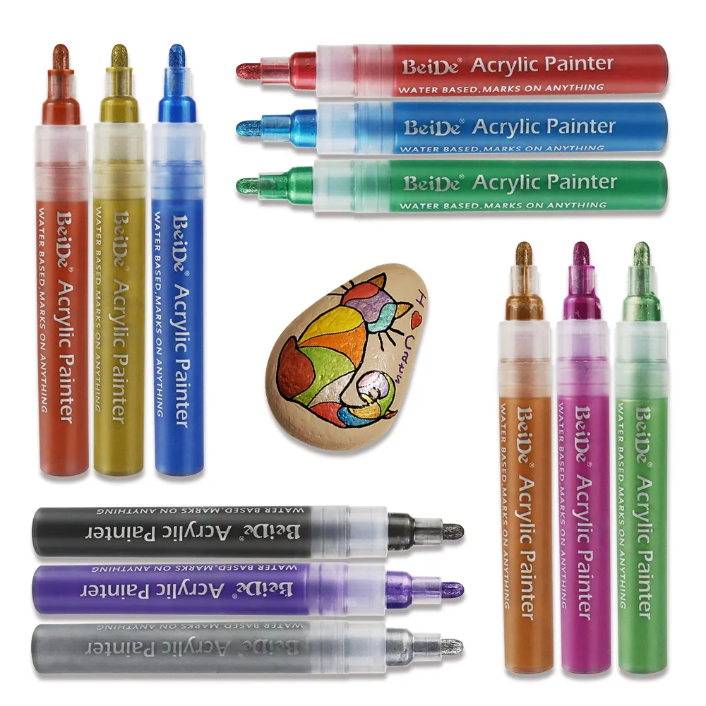 6 Metallic-Farben und 10 Standard farben Private Label Acryl Permanent Paint Marker Stifte für Kinder zeichnen