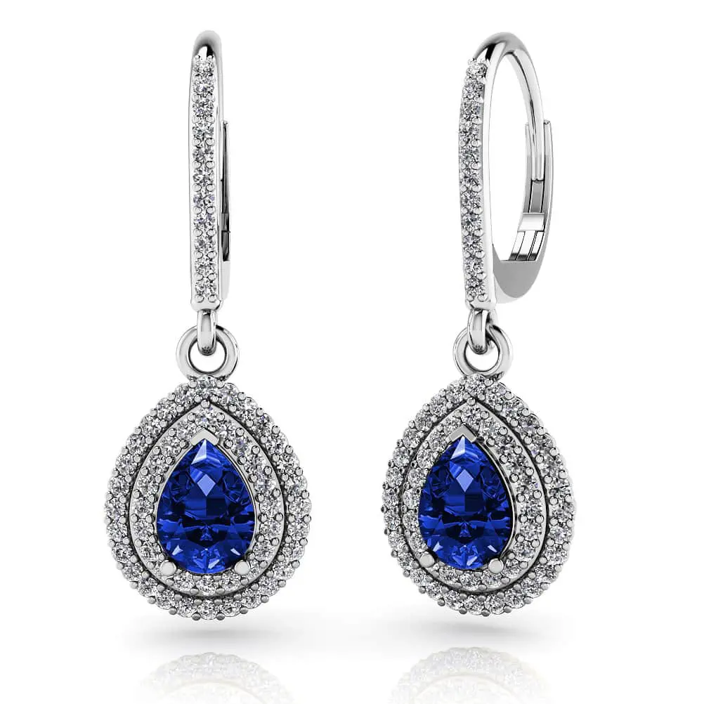 925 joyería de plata mujer Vintage lágrima azul tanzanita Cubic Zirconia Leverback cuelga Halo pendientes de gota