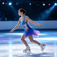 Robe de performance pour filles et enfants, à manches longues, en maille dégradé bleu-violet, avec applique de strass et dos nœud, col en V, pour patinage artistique